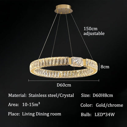 BAMDECOR C3319 Modern Crystal Chandeliers Lighting Fixtures Contemporary Round Chandelier Lighting Fixtures Crystal Pendant Ceiling Lights(Gold-60cm)
