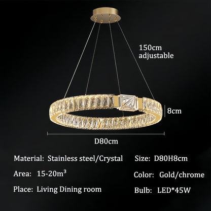 BAMDECOR C3319 Modern Crystal Chandeliers Lighting Fixtures Contemporary Round Chandelier Lighting Fixtures Crystal Pendant Ceiling Lights(Gold-80cm)
