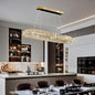 BAMDECOR C3319 Modern Linear Crystal Chandeliers Lighting Fixtures Contemporary Round Chandelier Lighting Fixtures Crystal Pendant Ceiling Lights(Gold-Oval 100cm)