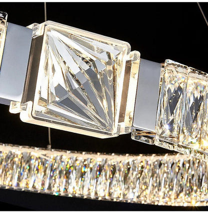 BAMDECOR C3319 Modern Linear Crystal Chandeliers Lighting Fixtures Contemporary Round Chandelier Lighting Fixtures Crystal Pendant Ceiling Lights(Gold-Oval 100cm)