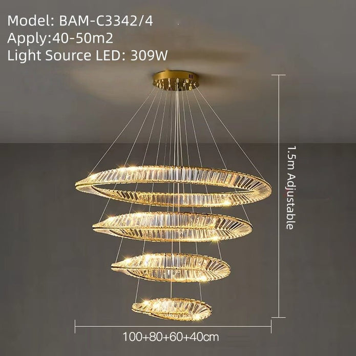 BAMDECOR C3342/4 Modern Crystal Chandeliers Lighting Fixtures Contemporary Wave Chandelier Lighting Fixtures Crystal Pendant Ceiling Lights for Living Room (Gold)