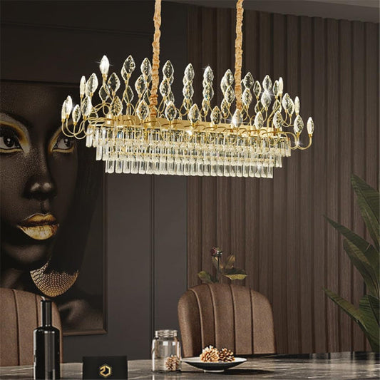 BAMDECOR C3347/OV Modern French Home Decor Luxury Crystal-leaf Chandelier LED Fashion Creativity Pendant Ceiling Lights(100cm-Gold)