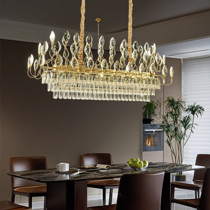 BAMDECOR C3347/OV Modern French Home Decor Luxury Crystal-leaf Chandelier LED Fashion Creativity Pendant Ceiling Lights(100cm-Gold)