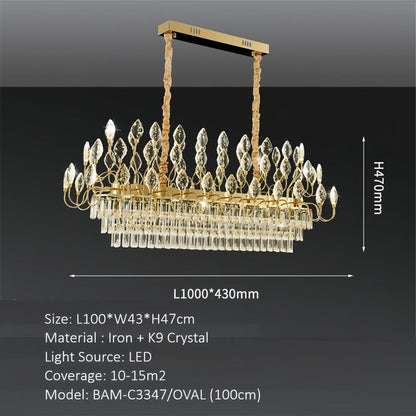 BAMDECOR C3347/OV Modern French Home Decor Luxury Crystal-leaf Chandelier LED Fashion Creativity Pendant Ceiling Lights(100cm-Gold)