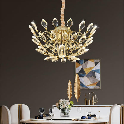 BAMDECOR C3348 Modern Luxury Crystal-leaf Chandelier LED Fashion Creativity Pendant Ceiling Lights(60cm-Gold)
