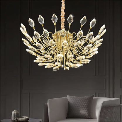 BAMDECOR C3348 Modern Luxury Crystal-leaf Chandelier LED Fashion Creativity Pendant Ceiling Lights(80cm-Gold)