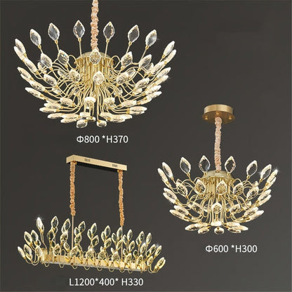 BAMDECOR C3348 Modern Luxury Crystal-leaf Chandelier LED Fashion Creativity Pendant Ceiling Lights(80cm-Gold)