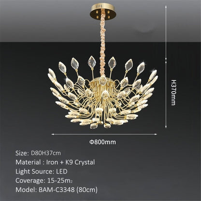 BAMDECOR C3348 Modern Luxury Crystal-leaf Chandelier LED Fashion Creativity Pendant Ceiling Lights(80cm-Gold)