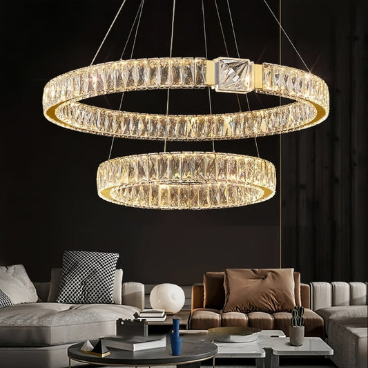 BAMDECOR C3319 Modern Crystal Chandeliers Lighting Fixtures Contemporary Round Chandelier Lighting Fixtures Crystal Pendant Ceiling Lights(Gold-80+60cm)