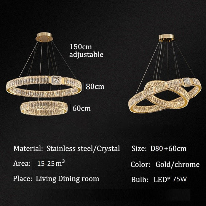 BAMDECOR C3319 Modern Crystal Chandeliers Lighting Fixtures Contemporary Round Chandelier Lighting Fixtures Crystal Pendant Ceiling Lights(Gold-80+60cm)