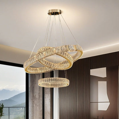 BAMDECOR C3319 Modern Crystal Chandeliers Lighting Fixtures Contemporary Round Chandelier Lighting Fixtures Crystal Pendant Ceiling Lights(Gold-80+60+40cm)
