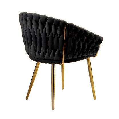 SERENITà Black Modern Velvet Dining Chairs, Upholstered Living Room Chair with Woven Back and Golden Metal Legs, Mid-Century Accent Set of 2(BLACK)