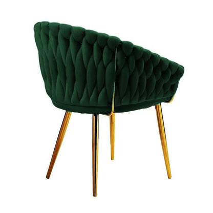 SERENITà Emerald Green Modern Velvet Dining Chairs, Upholstered Living Room Chair with Woven Back and Golden Metal Legs, Mid-Century Accent Set of 2(GREEN)
