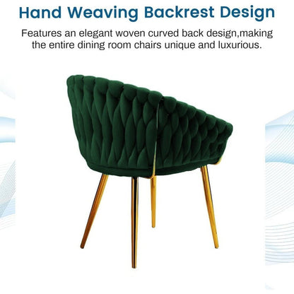 SERENITà Emerald Green Modern Velvet Dining Chairs, Upholstered Living Room Chair with Woven Back and Golden Metal Legs, Mid-Century Accent Set of 2(GREEN)