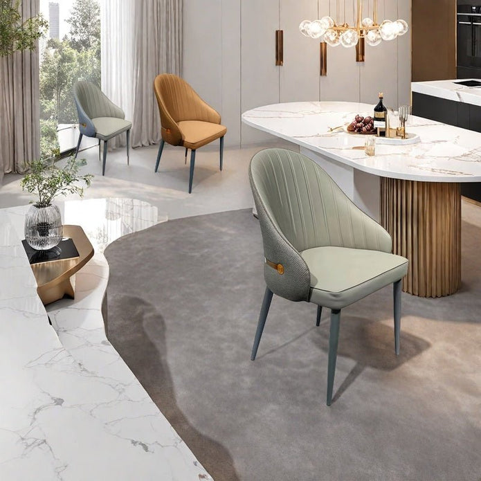 VELLUTO Dining Chairs Set Armchairs Mid Century Modern Kitchen Dining Room Chairs Faux Leather Accent Chairs Metal Vanity Lounge Chair with Back for Living Room Bedrooms  Set of 2 (Brown)