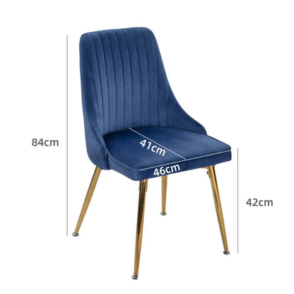 Viva Forever Set of 2 Blue Velvet Dining Chairs – Art Deco Design with Gold Metal Legs