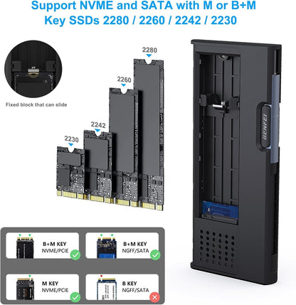 BENFEI 345GY M.2 NVME SATA SSD Enclosure, 10 Gbps USB Type-C/Type-A to NVME PCI-E SATA M-Key/(B+M)