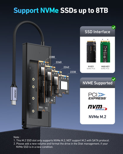 BENFEI 000389GY M.2 NVMe Enclosure with USB-C Hub