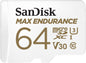 Sandisk Max Endurance Microsdxc Card SQQVR 64G (30 000 HRS) UHS-I C10 U3 V30 100MB/S R 40MB/S W SD Adaptor SDSQQVR-064G-GN6IA