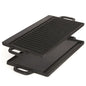 40 cm Reversible Cast Iron Grill & Griddle -Dual-Sided (Flat & Ribbed), Pre-Seasoned, Handles, for Stove-Top & Outdoor Use