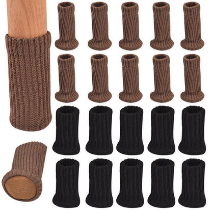 24Pcs Knitted Table Chair Leg Socks Sleeve Floor Protector Furniture Feet Covers - Brown