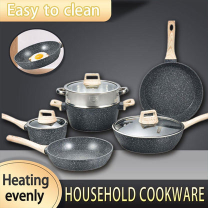 12pcs Nonstick Stone Coated Cookware Set with Frying Pans Steamer and Soup Pots