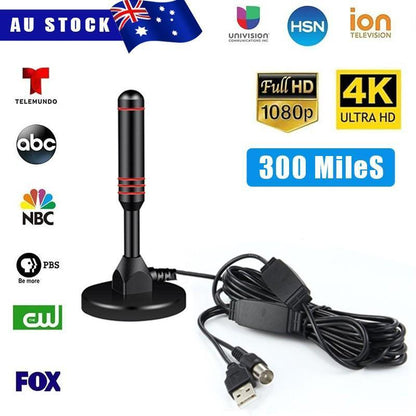 Digital Tv Antenna 300 Mile Indoor Outdoor Hd Tv Aerial Amplifier Signal Booster
