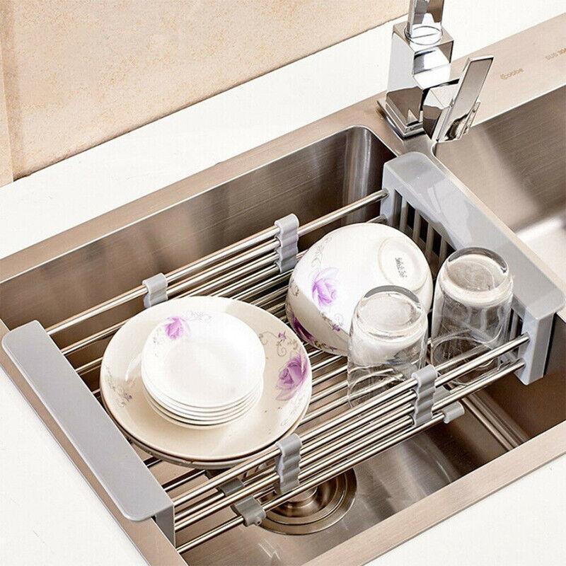 Stainless Steel Storage Sink Drain Basket Dish Drying Rack Kitchen Organizer Au
