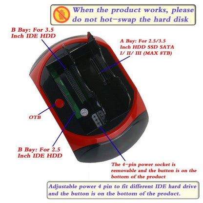 Dual SATA IDE HDD Docking Station 2.5" 3.5" Hard Disk Drive Dock Reader OTB Card