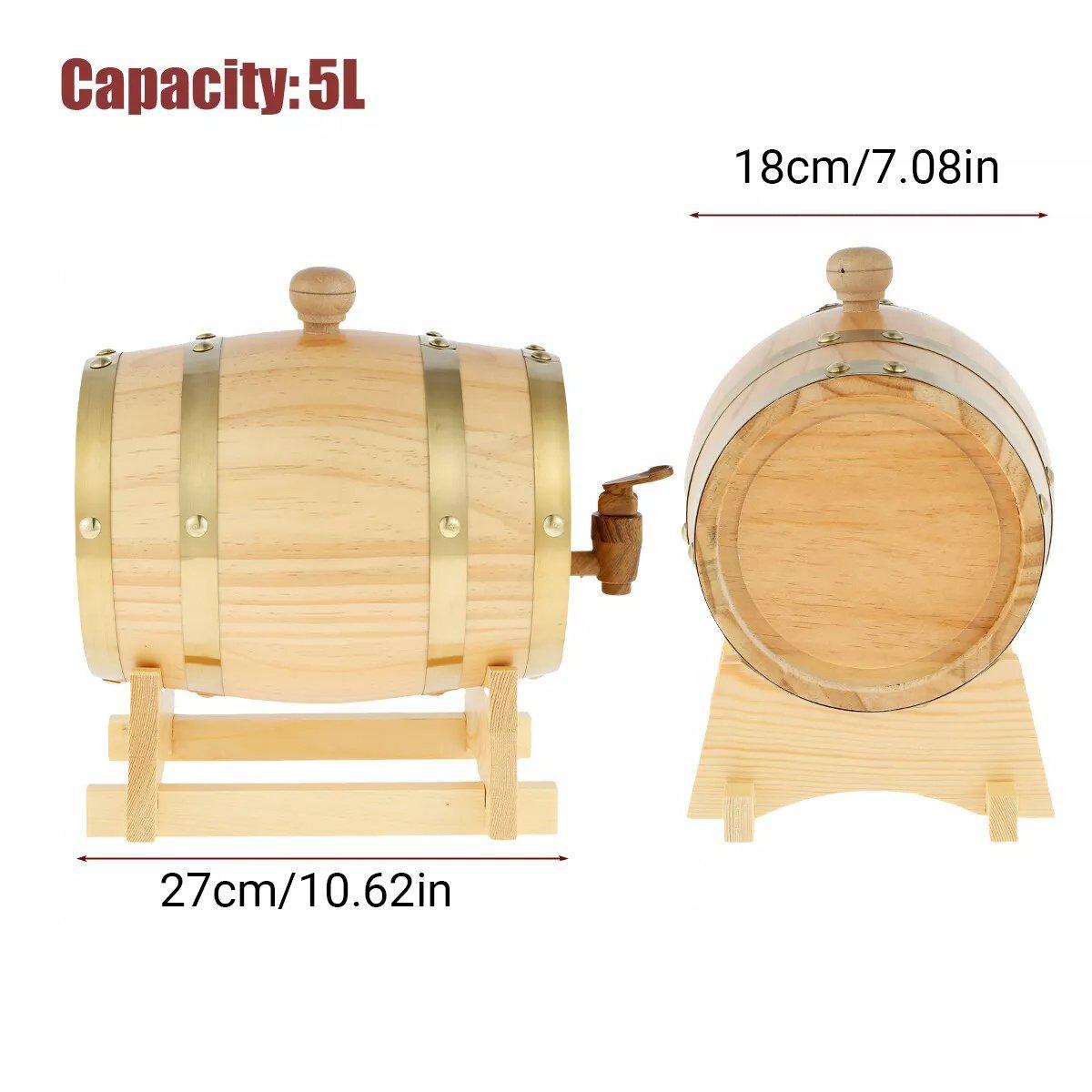 5L Wooden Wine Barrel Whiskey Rum Beer Spirits Storage Brewing Cask Vintage - Red