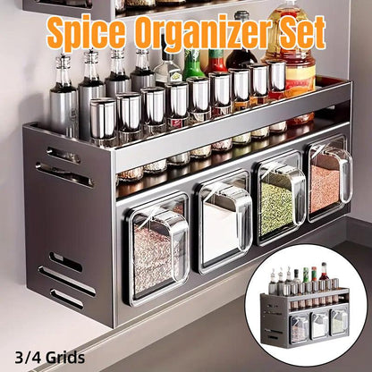 Wall Mounted Kitchen Spice Box Shelf Multifunctional Organiser for Herbs Spices - 3-Grids