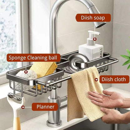 Multifunctional Faucet Shelf Kitchen Storage Sink Draining Basket Household Rack - Grey