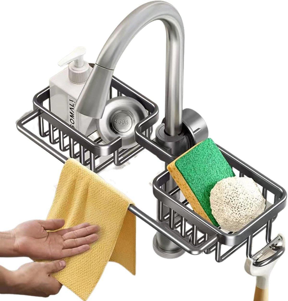 Multifunctional Faucet Shelf Kitchen Storage Sink Draining Basket Household Rack - Silver