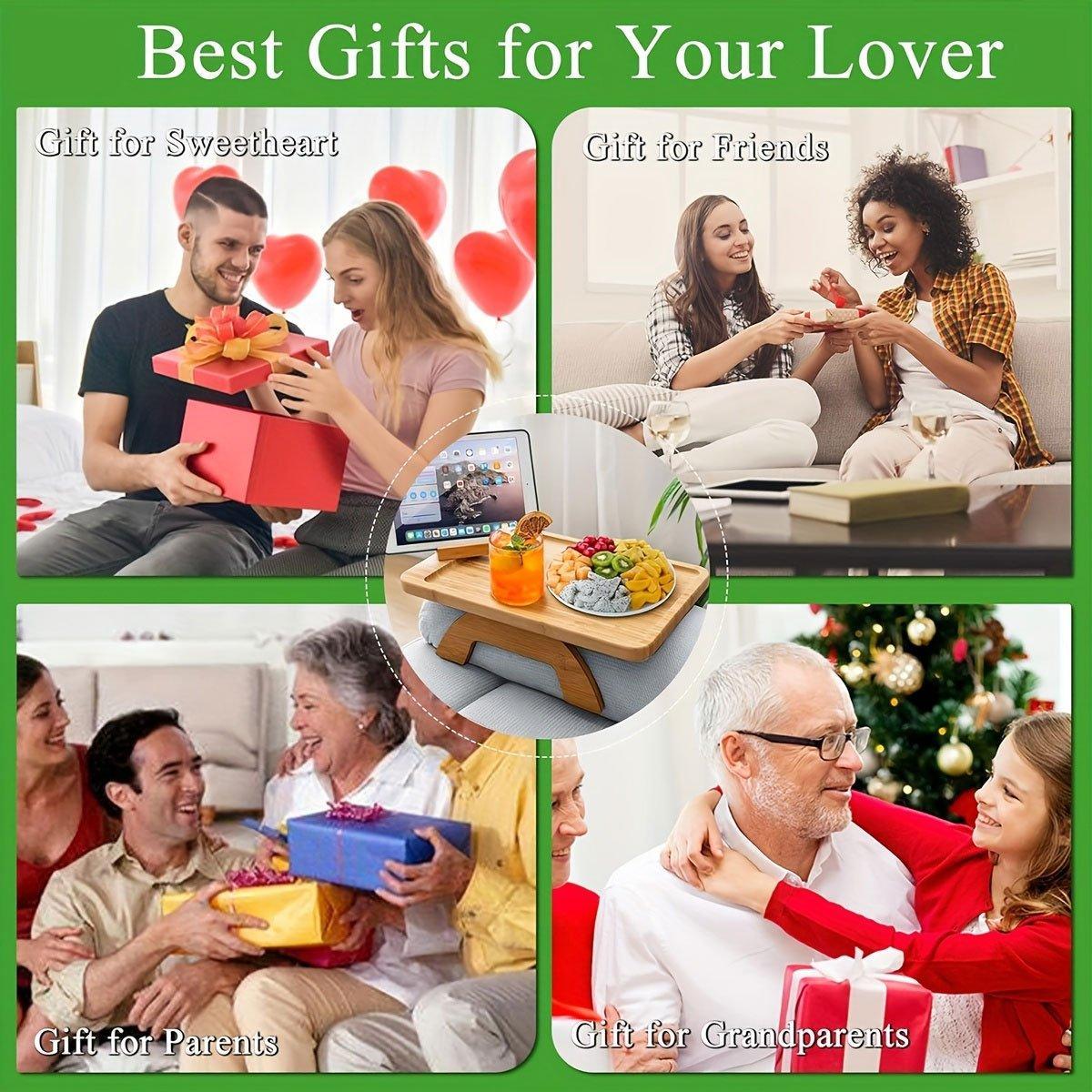 Wooden Lazy Sofa Tray Rotating With Mobile Phone Tablet Holder Plate Breakfast Snack Foldable