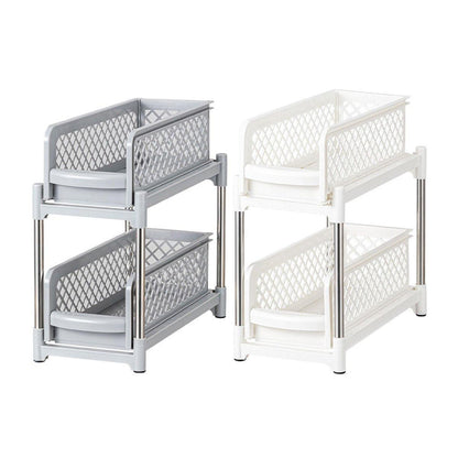 Bathroom Kitchen Sink Storage Rack Drawer Plastic Shelf Seasoning Holder - White