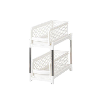 Bathroom Kitchen Sink Storage Rack Drawer Plastic Shelf Seasoning Holder - White