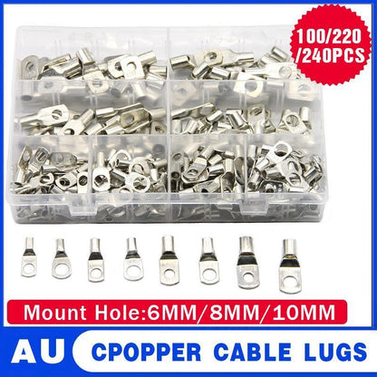 240Pcs 4WD Cable Lug Ring Battery Copper Tube Connector Kits Terminal Crimper - 240X SC4-SC25 Cable Lug Kits+Heat Shrink Tube