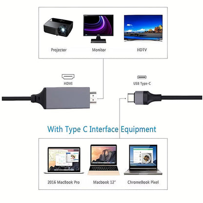 2M USB C Type-C to HDMI Digital TV Adapter Cable For Android Mobile Phone Tablet - White