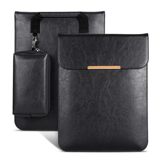 13.3 2-In-1 Laptop Sleeve With Mouse Storage In Pu Leather - Black