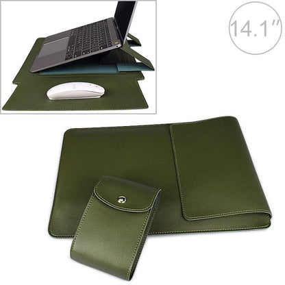 14.1 Inch Laptop Sleeve Leather Case with Small Storage Bag - Green