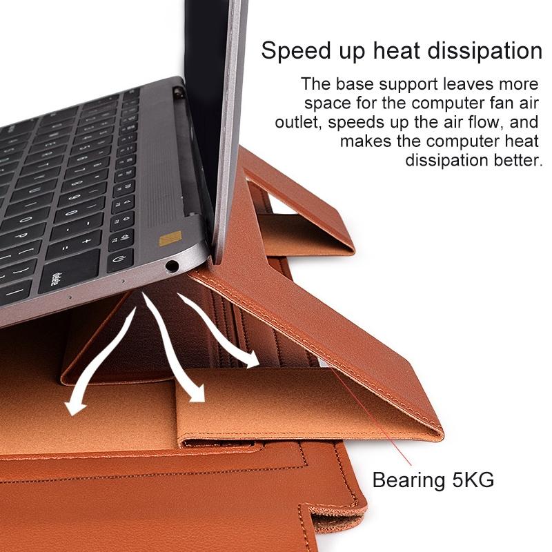 15.4 Inch Laptop Sleeve Leather Case with Small Storage Bag - Green