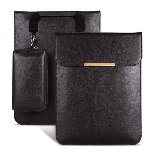 13.3 2-In-1 Laptop Sleeve With Mouse Storage In Pu Leather - Coffee