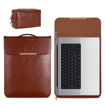 13.3 2-In-1 Laptop Sleeve With Mouse Storage In Pu Leather - Coffee
