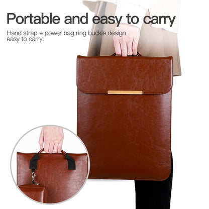 13.3 2-In-1 Laptop Sleeve With Mouse Storage In Pu Leather - Coffee