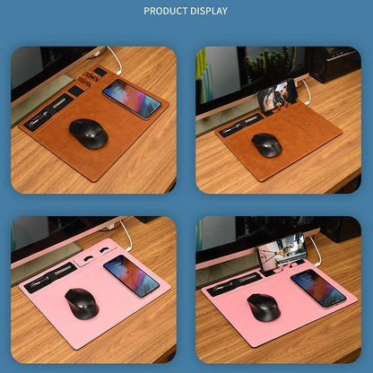 Jj 82401 Mouse Pad With Phone Charging & Holder - Brown