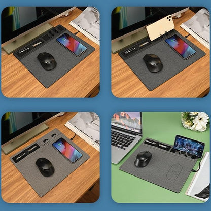 Jj 82401 Mouse Pad With Phone Charging & Holder - Brown