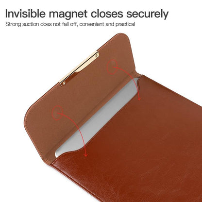 13.3 2-In-1 Laptop Sleeve With Mouse Storage In Pu Leather - Brown