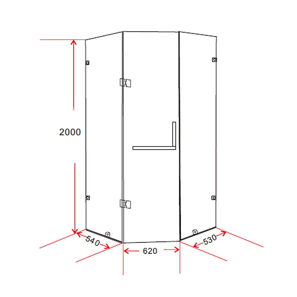 1000 x 1000mm Frameless 10mm Glass Shower Screen By Della Francesca