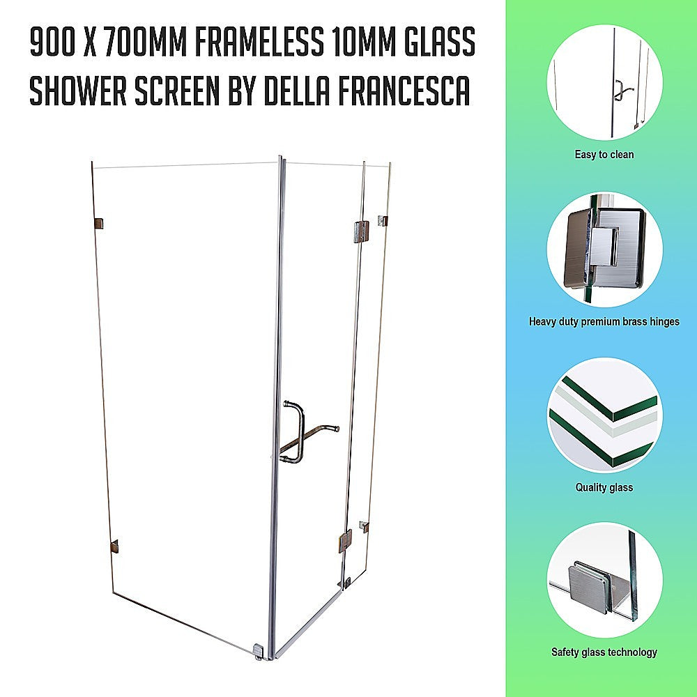 900 x 700mm Frameless 10mm Glass Shower Screen By Della Francesca