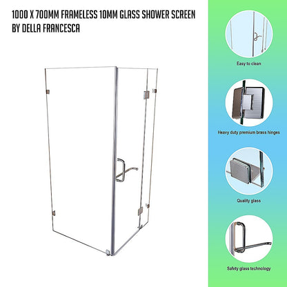 1000 x 700mm Frameless 10mm Glass Shower Screen By Della Francesca